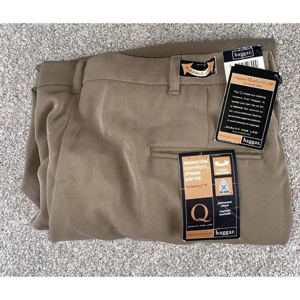 Haggar Flexible Waist Microfiber Non‎ Iron Pleated Pants Mens 38x29 Taupe Preppy